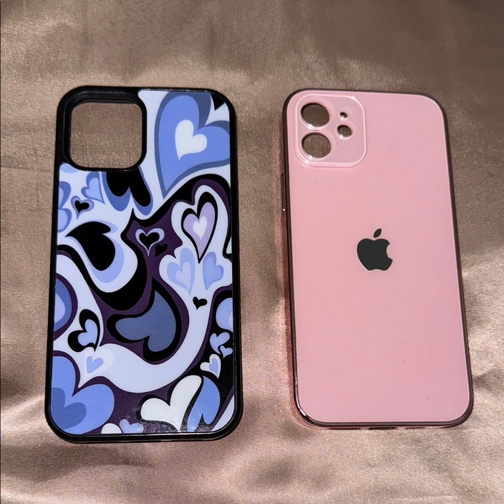 Blue and purple hearts iPhone 12 case and Pink iPhone 12 phone case
